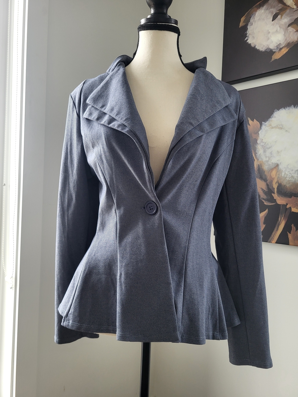 Hybrid & company Charcoal Gray Peplum Single-Button Blazer